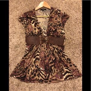 Sky brand leopard top w/leather belt